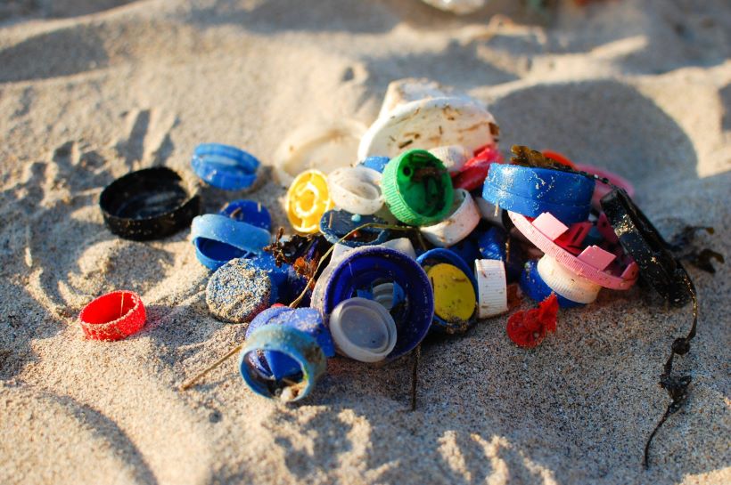 Bottle caps on beach