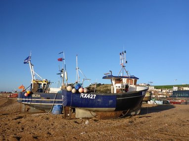fishing boats on Hastings beach