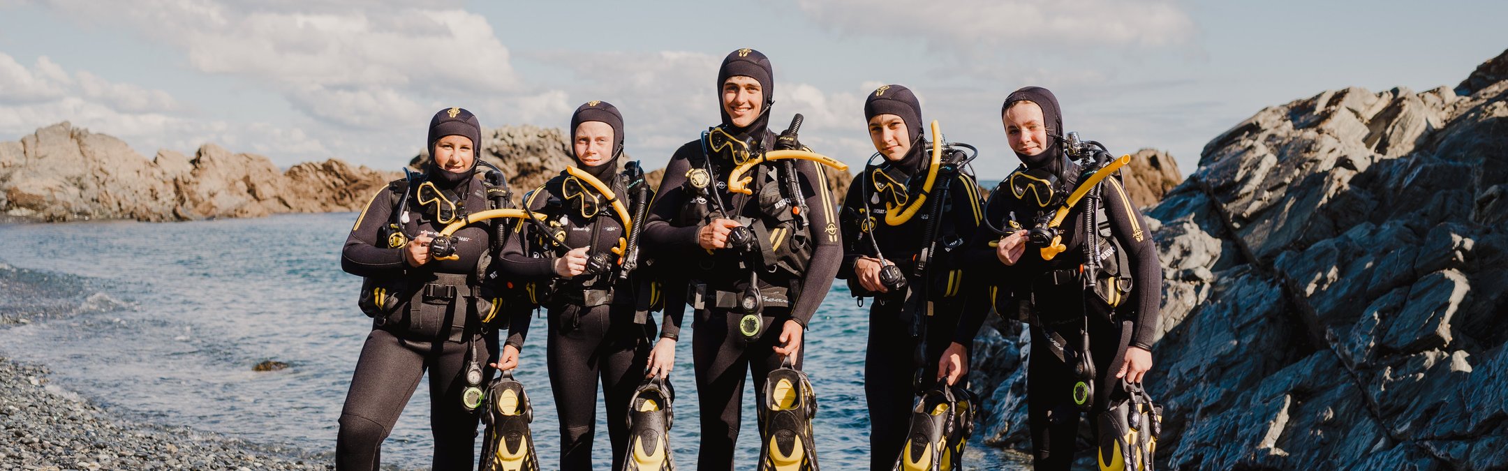 Dive Project Cornwall divers standing in a line