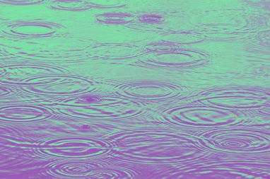 Raindrops in water with purple and green overlay to represent PFAS/forever chemicals/harmful chemicals