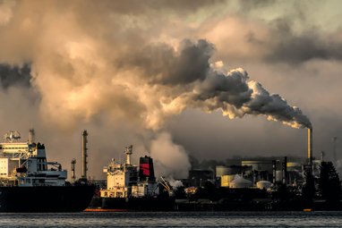 Smoke pouring out of a factory