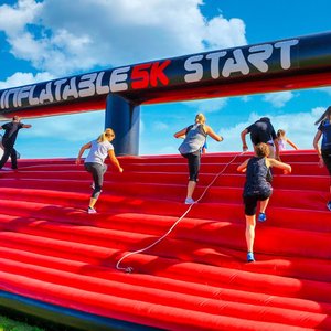 Participants at the inflatable 5K track