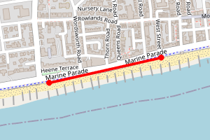 Map showing Worthing: Heene Road to West Street
