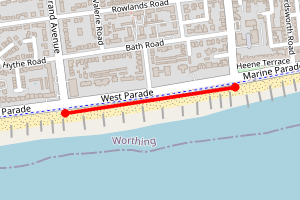 Map showing WORTHING GRAND AVENUE TO HEENE ROAD