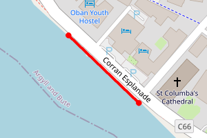 Map showing Corran Esplanade North (by cathedral)
