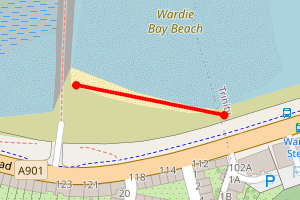 Map showing Wardie Beach