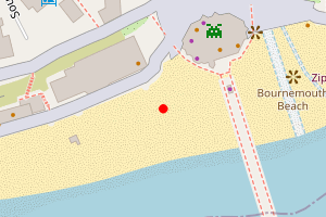 A map showing the Bournemouth Beach - West of the pier beach stretch plotted on it