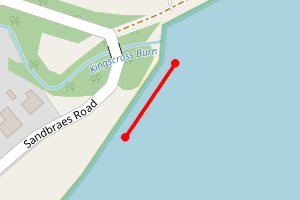 Map showing Sandbraes infront of church (South of Kingscross Burn)