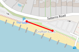 Map showing Salterns Beach, Hill Head, Fareham