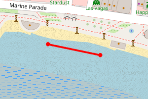 Map showing Southend on Sea City Beach
