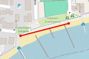 Map showing Felpham - Sailing Club to Lobster Pot