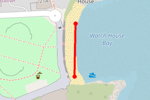 A map showing the Watch House Bay beach stretch plotted on it