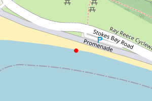 A map showing the Test /w > 100m < 50m beach stretch plotted on it
