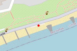 A map showing the Felixstowe Harvest House West beach stretch plotted on it