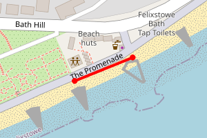 Map showing Felixstowe Beach Huts Bath Hill