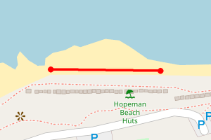 Map showing Hopeman beach -  in front of beach huts