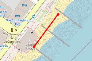 Map showing Eastbourne Bandstand to Hartington Place - Beach 33