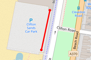 Map showing Weston-super-Mare beach - south of Tropicana