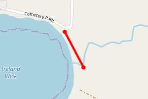 Map showing Ireland Wick Beach