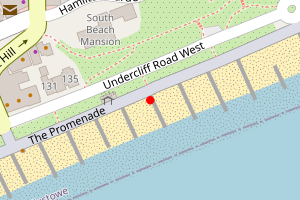 A map showing the Felixstowe between The Cork and Spa Pavillion beach stretch plotted on it