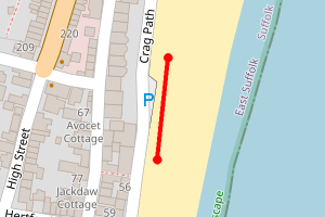 Map showing Aldeburgh (Coastguard station to Martello tower)