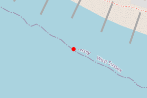 Map showing Selsey beach - west